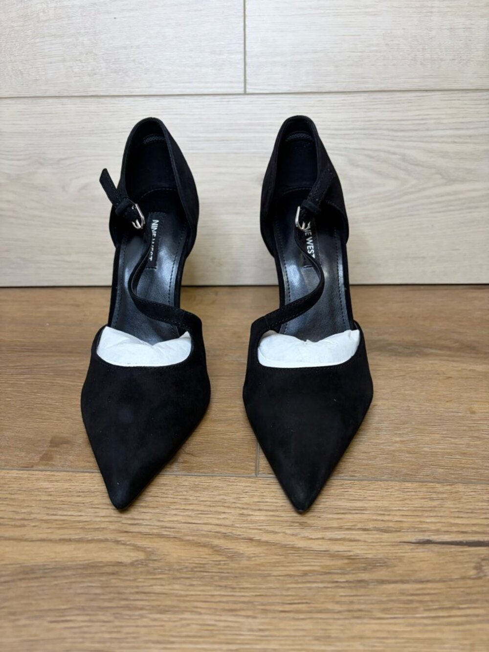 Nine West Candela Black Suede Pointed Toe Ankle Strap Pump Heels 7M
